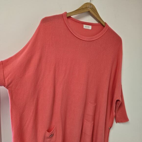 Mersea Catalina Sweater One Size Coral Pink Tunic Pockets Vacation Travel Preppy - Picture 4 of 11